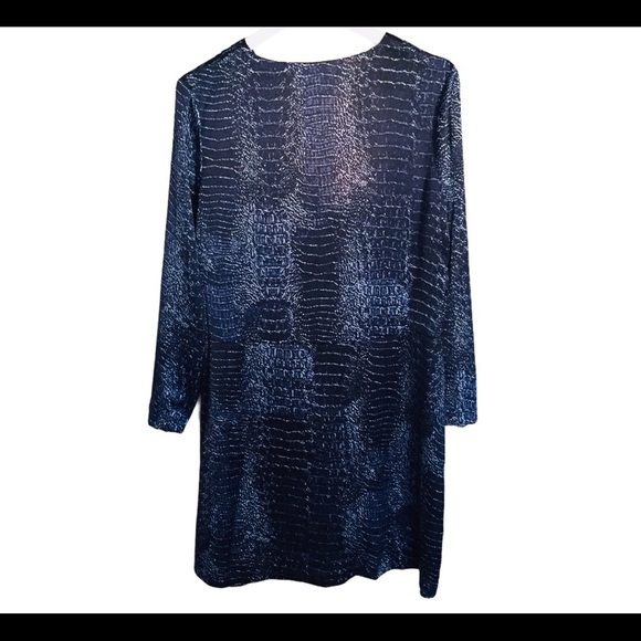 NWT HALSTON Tonal Snake Print V Neck Crossover Long Sleeve Dress Navy Blue Small - Picture 13 of 14